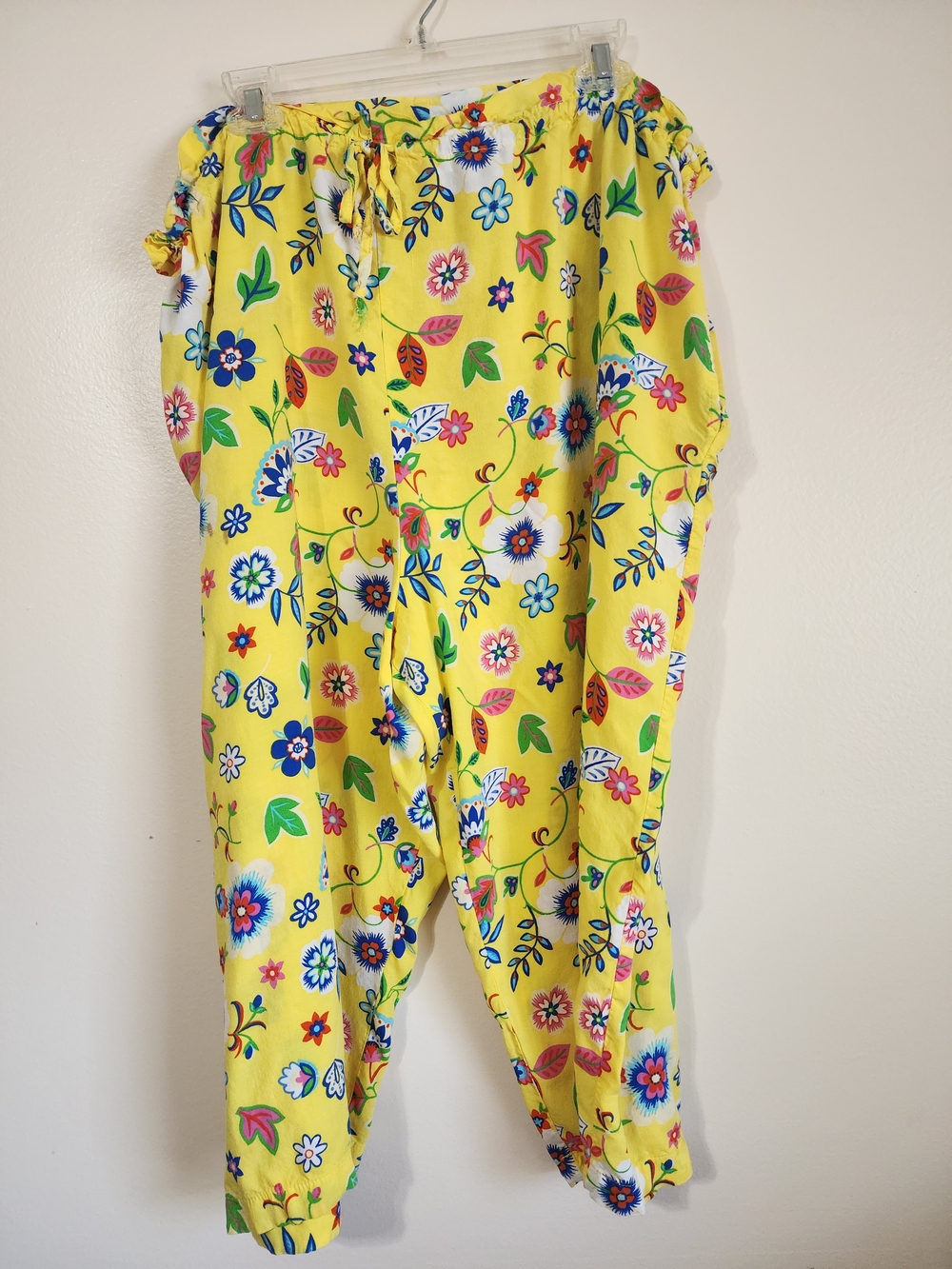 delicates Yellow Floral Rayon Pants with Multicolor Print
